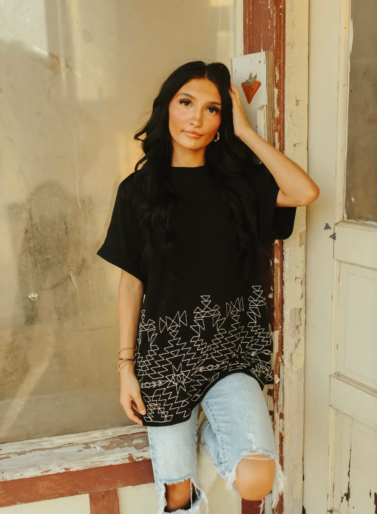 Stitch That Western Oversized Knit Tee