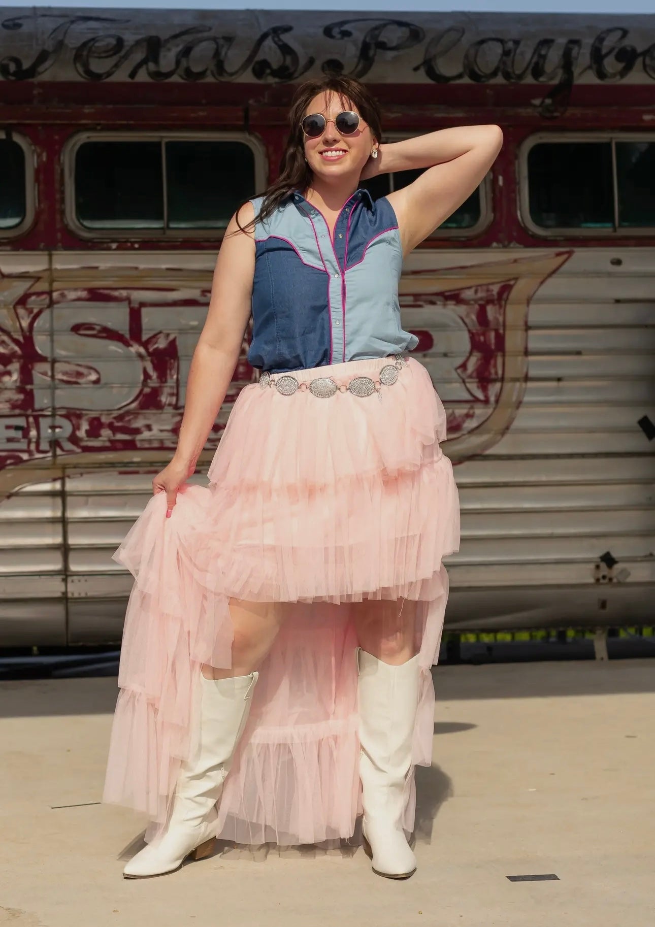 Rodeo Barbie Sleeveless Pearl Snap Button Up