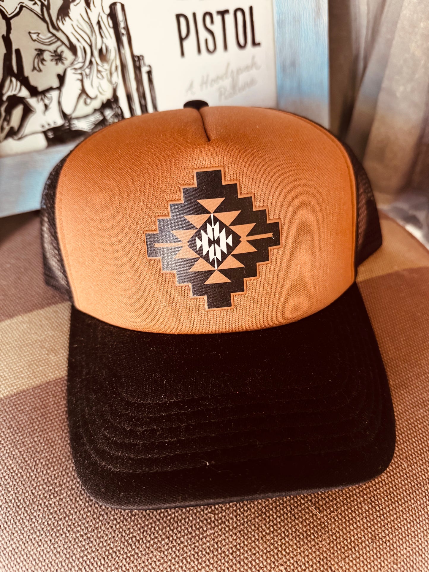 Brown and Black Aztec Trucker Hat