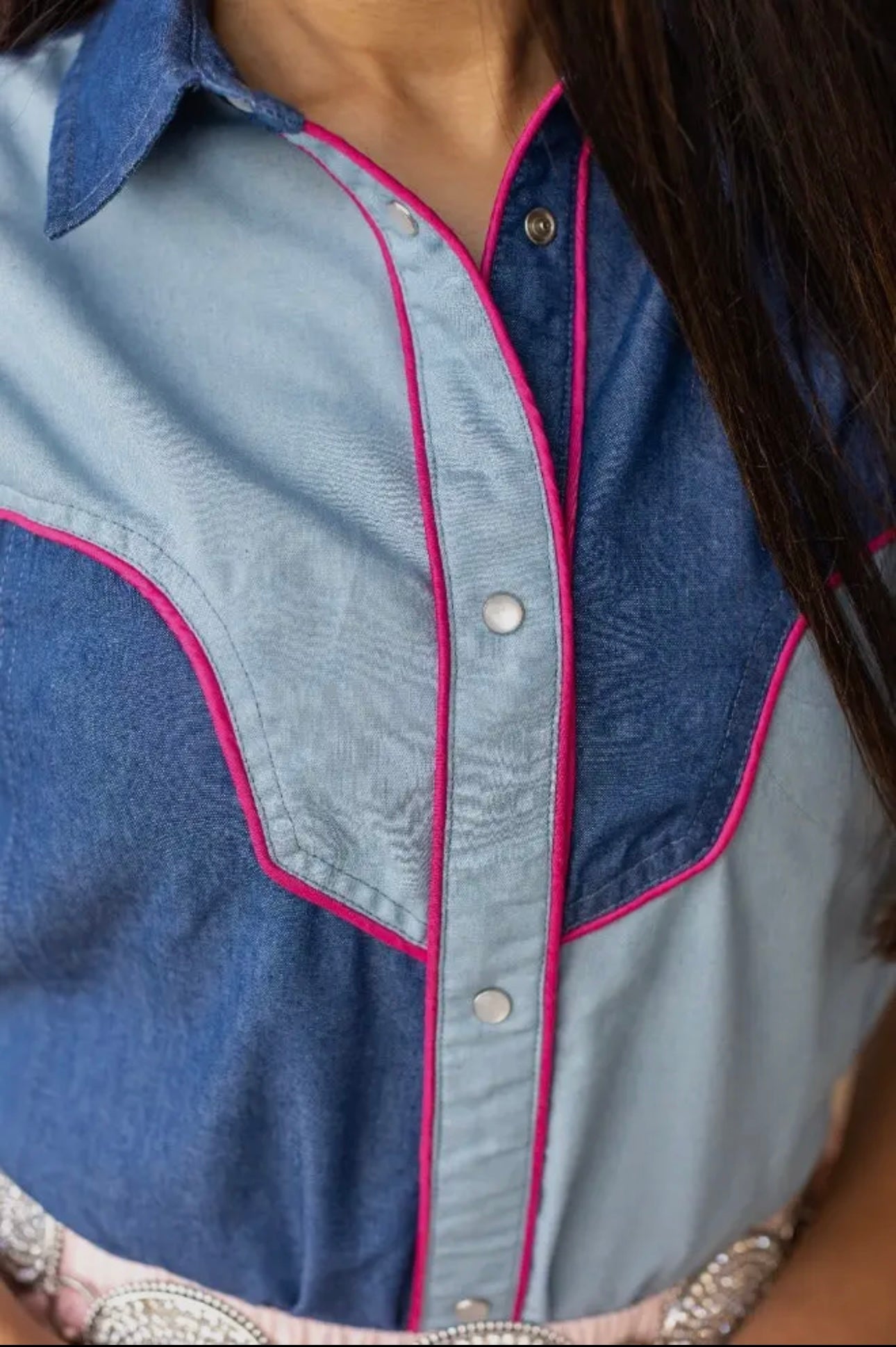 Rodeo Barbie Sleeveless Pearl Snap Button Up