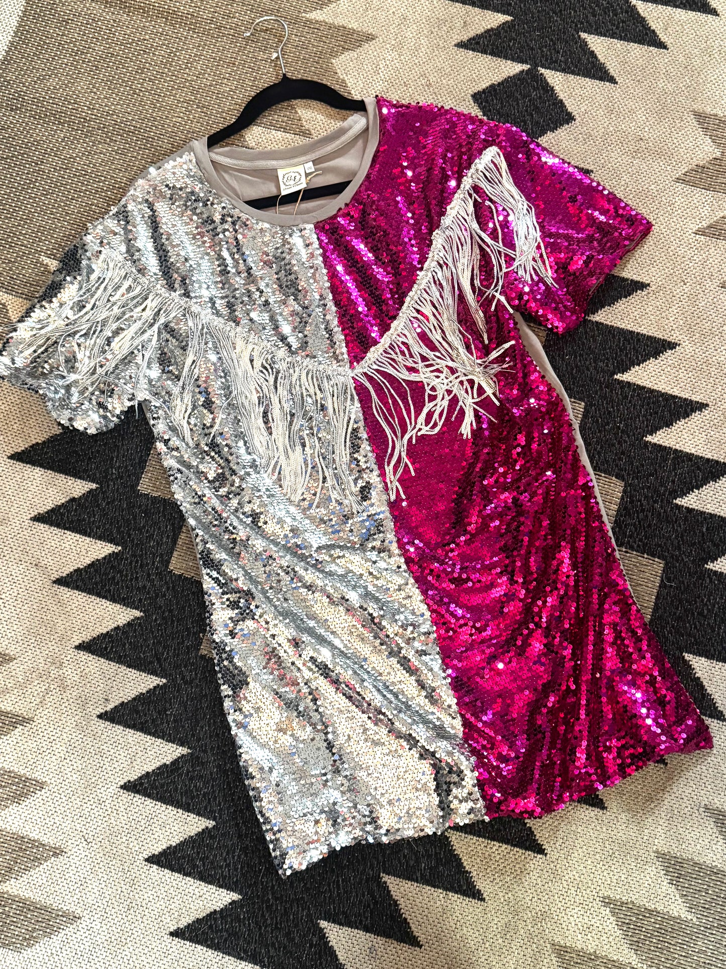 It’s A Party Pink & Silver Sequin Dress