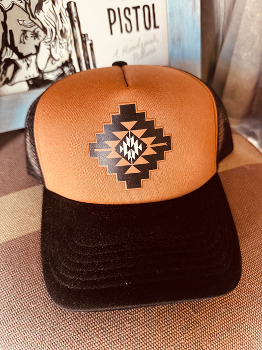 Brown and Black Aztec Trucker Hat