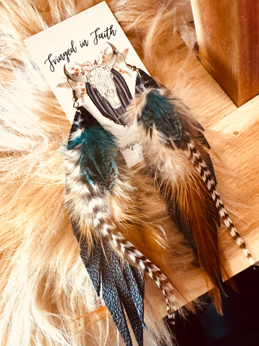 Fringed in Faith Turquoise Feather Earrings