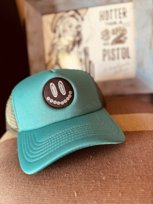 Turquoise Cowgirl Smiley Trucker Hat