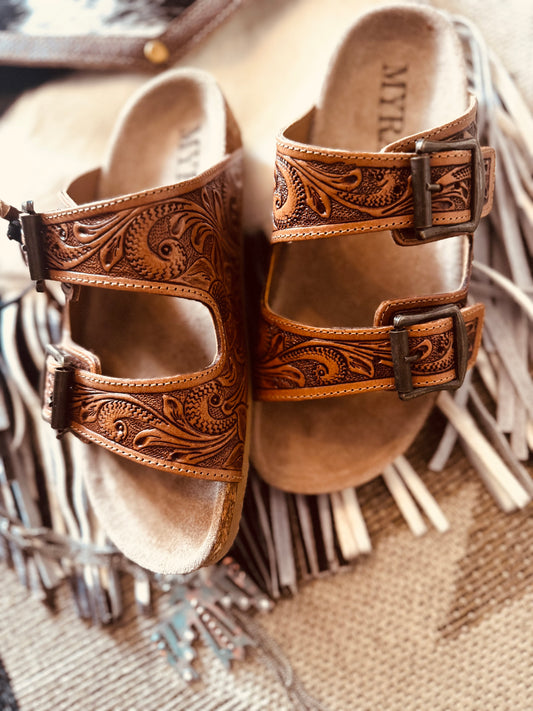 Myra Footo Western Hand-Tooled Sandals