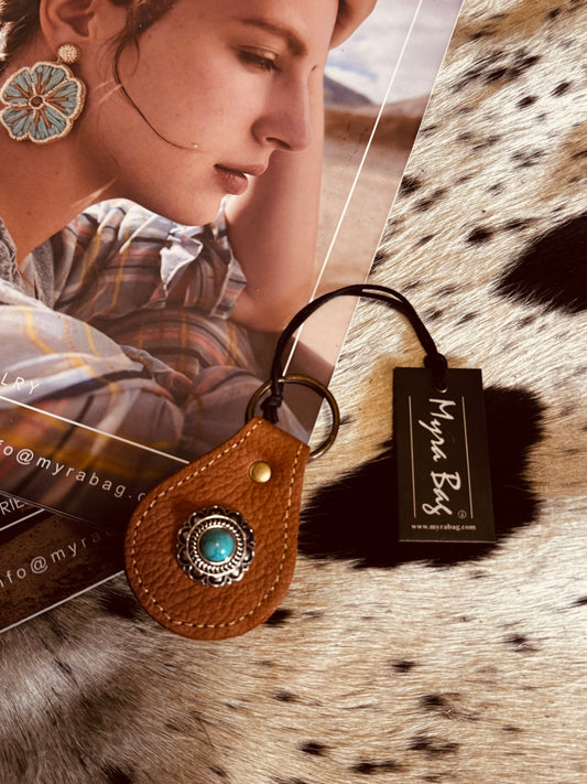 Myra Concho Caramel Leather Key Fob