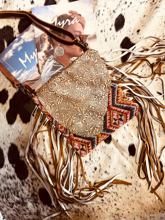 Myra Taupe Shape Fringe Bag
