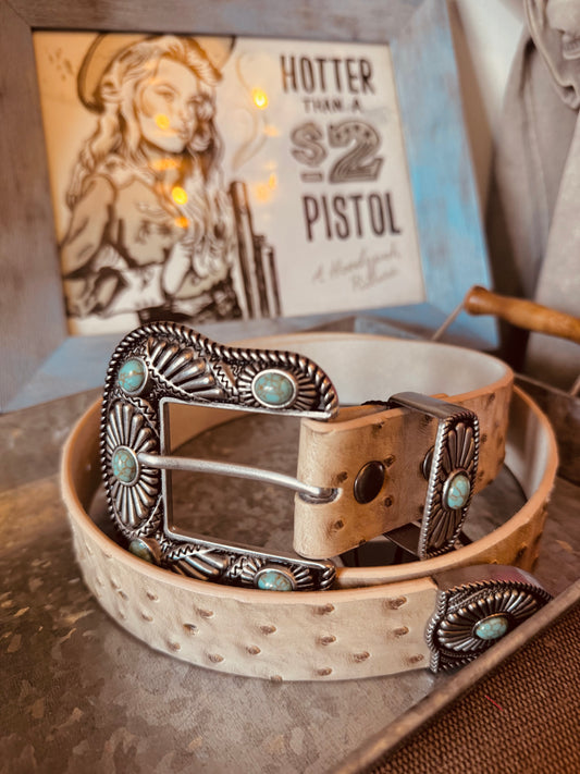 Turquoise and Ivory Ostrich Belt