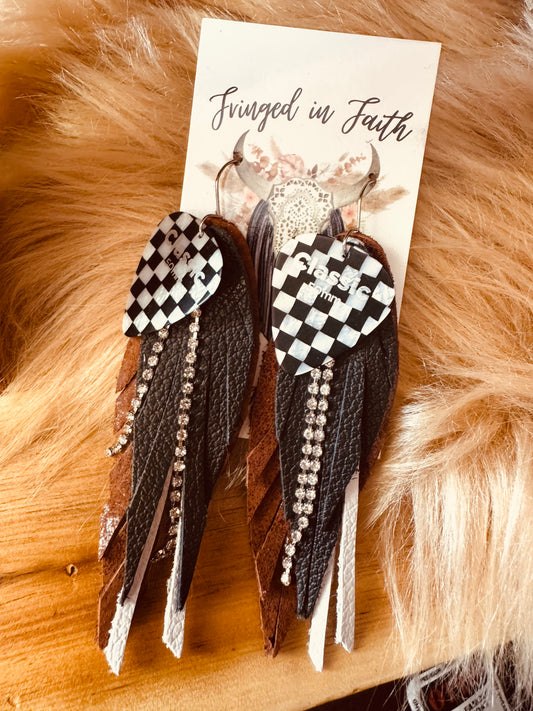 Fringed in Faith Guitar Black and Brown Earrings