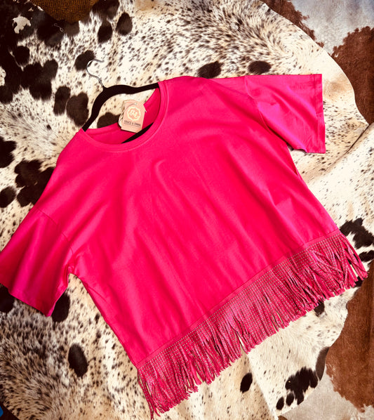 Heather Plus Pink Fringe Tee with Stud Stones
